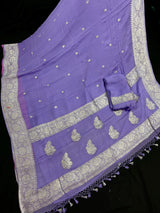 Lavender Color Pure Banarasi Chiffon Silk with Sliver Zari | Pure Chiffion Sarees | Silk Mark Certified