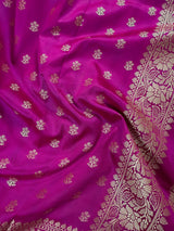 Handmade Magenta Pink Color Soft Silk Saree | Muted Gold Resham Zari Weave | Brocade Blouse - Light Weight Easy Drape Saree