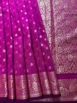 Handmade Magenta Pink Color Soft Silk Saree | Muted Gold Resham Zari Weave | Brocade Blouse - Light Weight Easy Drape Saree