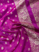 Handmade Magenta Pink Color Soft Silk Saree | Muted Gold Resham Zari Weave | Brocade Blouse - Light Weight Easy Drape Saree