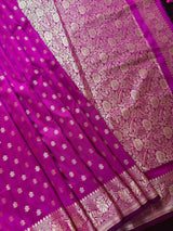 Handmade Magenta Pink Color Soft Silk Saree | Muted Gold Resham Zari Weave | Brocade Blouse - Light Weight Easy Drape Saree