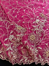 Light Hot Pink Soft Net Dupatta with Heavy Embroidery, Pearl and Zari | Dupatta for Lehangas | Dupatta for Gifts | Wedding Dupattas