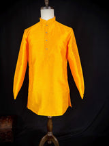Readymade Mustard Yellow Color Raw Silk Men Short Kurta | Mens Ethnic Wear | Kurta Only | Short Kurta | Soild Color Kurta