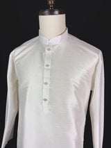 Readymade White Color Raw Silk Men Short Kurta | Mens Ethnic Wear | Kurta Only | Short Kurta | Soild Color Kurta