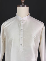 Readymade White Color Raw Silk Men Short Kurta | Mens Ethnic Wear | Kurta Only | Short Kurta | Soild Color Kurta