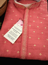 Strawberry Pink Color Soft Silk Men Kurta with Self Design material with small Zari Weave butti | Kurta with Lining | Pink Color Kurta