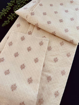 Light Cream Soft Raw Silk Men Kurta Pajama in Self Design material with Antique Zari Weave buti with Cotton Lining | Wedding Kurtas for Men