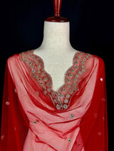 Red Soft Net Dupatta with Sliver Zari and Artifical Mirrors | Dupatta for Lehangas | Dupatta for Gift | Wedding Dupattas | Dupattas for Suit