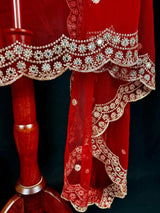 Red Soft Net Dupatta with Sliver Zari and Artifical Mirrors | Dupatta for Lehangas | Dupatta for Gift | Wedding Dupattas | Dupattas for Suit