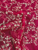 Statement Hot Pink Color Organza Silk Dupatta with Muted Gold Zari, Embroidery and Sequins | Wedding Dupattas | Dupatta for Lehangas