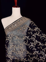 Statement Black Color Organza Silk Dupatta with Muted Gold Zari, Embroidery and Sequin | Wedding Dupatta | Dupatta for Lehangas | Gift Ideas