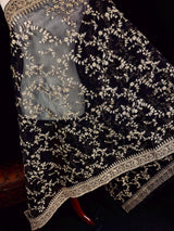 Statement Black Color Organza Silk Dupatta with Muted Gold Zari, Embroidery and Sequin | Wedding Dupatta | Dupatta for Lehangas | Gift Ideas
