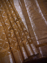 Golden Brown Color Banarasi Handloom Semi Soft Silk Saree | Gold Zari Weave | Banarasi Sarees | Brown Color Saree | Party Wear Sarees