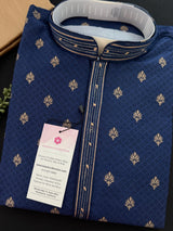 Designer Blue Color Soft Silk Kurta with Lining Kurta Pajama for Men | Copper Zari Floral Weave | Exclusive Collection of Kurtas For Men