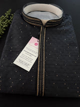 Party Wear Designer Men Kurta Set in Black Color with tiny Sequin and Embossed Self Design in Soft Silk Material | Mens Wedding Ethnic Wear