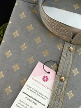 Grey Men Kurta Pajama Set with Embossed design and Buttis in Gold | Mens Ethnic Wear| Party and Wedding Wear Kurta