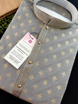 Grey Men Kurta Pajama Set with Embossed design and Buttis in Gold | Mens Ethnic Wear| Party and Wedding Wear Kurta