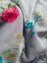 Grey Color Saree with Floral Digital Prints | Butter Soft Cotton Silk Saree | Light Weight Printed Saree
