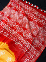Traditional Hand Block Print Linen Saree in Mustard Yellow and Red Pure Linen Saree | Lightweight and Breathable Saree | Bengal Linen Saree