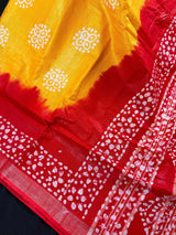 Traditional Hand Block Print Linen Saree in Mustard Yellow and Red Pure Linen Saree | Lightweight and Breathable Saree | Bengal Linen Saree