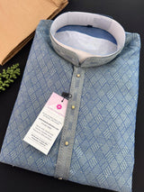 Bluish Grey Color Men Kurta | Grey Blue Kurta for Men | Kurta with tiny Sequins | Wedding and Party Wear Kurta for Men