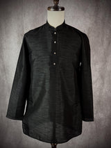 Readymade Black Color Raw Silk Men Short Kurta | Mens Ethnic Wear | Kurta Only | Short Kurta | Soild Color Kurta