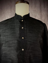 Readymade Black Color Raw Silk Men Short Kurta | Mens Ethnic Wear | Kurta Only | Short Kurta | Soild Color Kurta