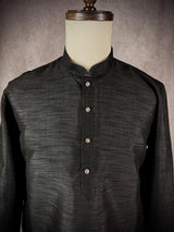 Readymade Black Color Raw Silk Men Short Kurta | Mens Ethnic Wear | Kurta Only | Short Kurta | Soild Color Kurta