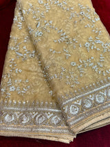 Statement Beige Color Organza Silk Dupatta with Muted Gold Zari, Embroidery and Sequins | Wedding Dupattas | Dupatta for Lehangas