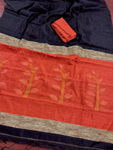 Black and Orange Color Handloom Saree with tiny Sequin Work and Thread Work | Handloom Sarees | Sequence Saree
