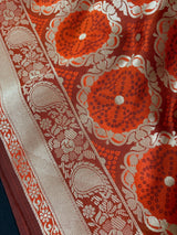 Statement Rust and Burnt Orange Banarasi Silk Saree with Muted Gold Zari | Wedding & Festive Wear | Authentic Handwoven Banarasi Silk Saree