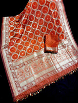Statement Rust and Burnt Orange Banarasi Silk Saree with Muted Gold Zari | Wedding & Festive Wear | Authentic Handwoven Banarasi Silk Saree