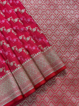 Strawbeery Color Soft Mashru Silk handloom Saree with Tanchoi and Muted Gold Zari Weave | Banarasi Mashru Silk Saree | Pink Color Saree
