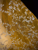 Statement Mustard Yellow Color Organza Silk Dupatta with Muted Gold Zari, Embroidery and Sequin | Wedding Dupatta | Dupatta for Lehangas