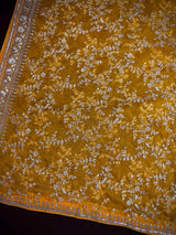 Statement Mustard Yellow Color Organza Silk Dupatta with Muted Gold Zari, Embroidery and Sequin | Wedding Dupatta | Dupatta for Lehangas