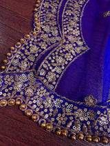 Royal Blue Color Net Dupatta with Zari, Sequin and Beads | Sequin Dupatta | Sequin Dupattas | Indian Dupatta for Lehanga