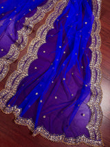 Royal Blue Color Net Dupatta with Zari, Sequin and Beads | Sequin Dupatta | Sequin Dupattas | Indian Dupatta for Lehanga