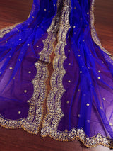 Royal Blue Color Net Dupatta with Zari, Sequin and Beads | Sequin Dupatta | Sequin Dupattas | Indian Dupatta for Lehanga