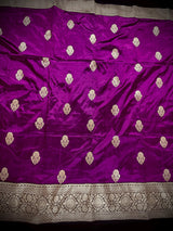Eggplant Purple Color Pure Banarasi Katan Silk Saree with Black Border and Pallu | Pure Katan Silk Sarees | Silk Mark Certified Saree