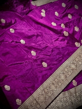 Eggplant Purple Color Pure Banarasi Katan Silk Saree with Black Border and Pallu | Pure Katan Silk Sarees | Silk Mark Certified Saree