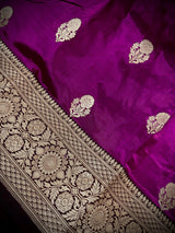 Eggplant Purple Color Pure Banarasi Katan Silk Saree with Black Border and Pallu | Pure Katan Silk Sarees | Silk Mark Certified Saree