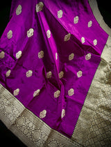 Eggplant Purple Color Pure Banarasi Katan Silk Saree with Black Border and Pallu | Pure Katan Silk Sarees | Silk Mark Certified Saree