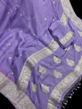 Lavender Color Pure Banarasi Chiffon Silk with Sliver Zari | Pure Chiffion Sarees | Silk Mark Certified