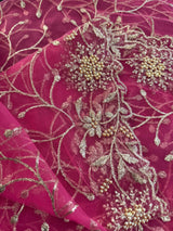 Light Hot Pink Soft Net Dupatta with Heavy Embroidery, Pearl and Zari | Dupatta for Lehangas | Dupatta for Gifts | Wedding Dupattas