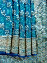 Bright Firozi Color Soft Mashru Silk handloom Saree with Tanchoi and Muted Gold Zari Weave | Banarasi Mashru Silk Saree | Pink Color Saree