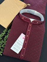 Wine Color Party Wear Designer Men Kurta Set with tiny Sequin and Embossed Self Design in Soft Silk Material | Mens Wedding Ethnic Wear