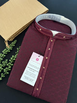 Wine Color Party Wear Designer Men Kurta Set with tiny Sequin and Embossed Self Design in Soft Silk Material | Mens Wedding Ethnic Wear