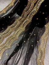 Black Color Net Dupatta with Gold Zari, Sequin and Beads | Black Color Dupatta | Sequin Wedding Dupatta | Indian Dupatta for Lehanga