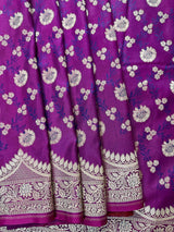 Plum Color Handloom Silk Saree in Banarasi Mashru Satin Silk Saree | Muted Gold Zari and Tanchoi Weave