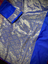 Pink with Purple & Blue Banarasi saree in banarasi silk with muted gold buttis with traditional borders — Kaash Collection